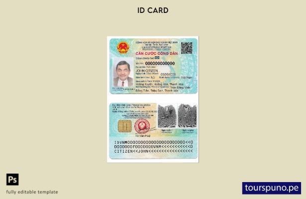 Plantilla de tarjeta de identificación de Vietnam lista para imprimir
